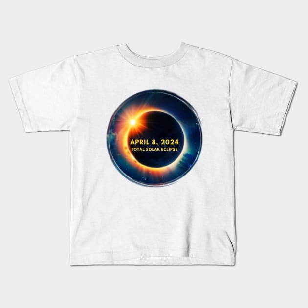 Solar Eclipse April 8 2024 Totality Sun and Moon Eclipse Kids T-Shirt by Little Duck Designs